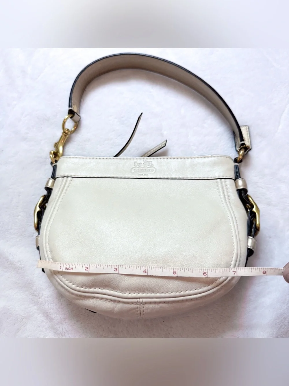 Coach Zoe Y2K White Pearl / Gold Leather Mini Hobo Shoulder Bag 2009 EUC 41864 - Picture 8 of 15
